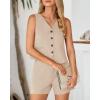 imageBTFBM Womens Blazer 2 Piece Outfits Summer 2025 Casual Business Clothes Sleeveless Button Down Vest Shorts Lounge SetsBeige Apricot