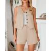 imageBTFBM Womens Blazer 2 Piece Outfits Summer 2025 Casual Business Clothes Sleeveless Button Down Vest Shorts Lounge SetsBeige Apricot
