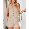 imageBTFBM Womens Blazer 2 Piece Outfits Summer 2025 Casual Business Clothes Sleeveless Button Down Vest Shorts Lounge SetsBeige Apricot