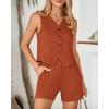 imageBTFBM Womens Blazer 2 Piece Outfits Summer 2025 Casual Business Clothes Sleeveless Button Down Vest Shorts Lounge SetsBrick Red