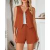 imageBTFBM Womens Blazer 2 Piece Outfits Summer 2025 Casual Business Clothes Sleeveless Button Down Vest Shorts Lounge SetsBrick Red