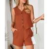 imageBTFBM Womens Blazer 2 Piece Outfits Summer 2025 Casual Business Clothes Sleeveless Button Down Vest Shorts Lounge SetsBrick Red
