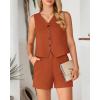 imageBTFBM Womens Blazer 2 Piece Outfits Summer 2025 Casual Business Clothes Sleeveless Button Down Vest Shorts Lounge SetsBrick Red