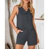 imageBTFBM Womens Blazer 2 Piece Outfits Summer 2025 Casual Business Clothes Sleeveless Button Down Vest Shorts Lounge SetsGrey
