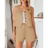 imageBTFBM Womens Blazer 2 Piece Outfits Summer 2025 Casual Business Clothes Sleeveless Button Down Vest Shorts Lounge SetsKhaki