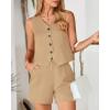 imageBTFBM Womens Blazer 2 Piece Outfits Summer 2025 Casual Business Clothes Sleeveless Button Down Vest Shorts Lounge SetsKhaki