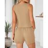 imageBTFBM Womens Blazer 2 Piece Outfits Summer 2025 Casual Business Clothes Sleeveless Button Down Vest Shorts Lounge SetsKhaki