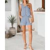 imageBTFBM Womens Blazer 2 Piece Outfits Summer 2025 Casual Business Clothes Sleeveless Button Down Vest Shorts Lounge SetsLight Blue