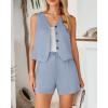 imageBTFBM Womens Blazer 2 Piece Outfits Summer 2025 Casual Business Clothes Sleeveless Button Down Vest Shorts Lounge SetsLight Blue