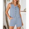 imageBTFBM Womens Blazer 2 Piece Outfits Summer 2025 Casual Business Clothes Sleeveless Button Down Vest Shorts Lounge SetsLight Blue
