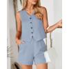 imageBTFBM Womens Blazer 2 Piece Outfits Summer 2025 Casual Business Clothes Sleeveless Button Down Vest Shorts Lounge SetsLight Blue