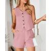 imageBTFBM Womens Blazer 2 Piece Outfits Summer 2025 Casual Business Clothes Sleeveless Button Down Vest Shorts Lounge SetsPink