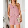imageBTFBM Womens Blazer 2 Piece Outfits Summer 2025 Casual Business Clothes Sleeveless Button Down Vest Shorts Lounge SetsPink