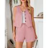 imageBTFBM Womens Blazer 2 Piece Outfits Summer 2025 Casual Business Clothes Sleeveless Button Down Vest Shorts Lounge SetsPink