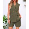 imageBTFBM Womens Blazer Vest Shorts Sets Lapel Neck Casual Sleeveless Button Down Office Summer 2 Piece Lounge Matching SetsSolid Army Green