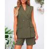 imageBTFBM Womens Blazer Vest Shorts Sets Lapel Neck Casual Sleeveless Button Down Office Summer 2 Piece Lounge Matching SetsSolid Army Green