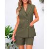 imageBTFBM Womens Blazer Vest Shorts Sets Lapel Neck Casual Sleeveless Button Down Office Summer 2 Piece Lounge Matching SetsSolid Army Green