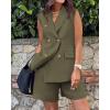 imageBTFBM Womens Blazer Vest Shorts Sets Lapel Neck Casual Sleeveless Button Down Office Summer 2 Piece Lounge Matching SetsSolid Army Green