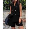 imageBTFBM Womens Blazer Vest Shorts Sets Lapel Neck Casual Sleeveless Button Down Office Summer 2 Piece Lounge Matching SetsSolid Black