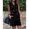 imageBTFBM Womens Blazer Vest Shorts Sets Lapel Neck Casual Sleeveless Button Down Office Summer 2 Piece Lounge Matching SetsSolid Black