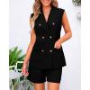imageBTFBM Womens Blazer Vest Shorts Sets Lapel Neck Casual Sleeveless Button Down Office Summer 2 Piece Lounge Matching SetsSolid Black