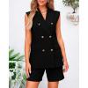 imageBTFBM Womens Blazer Vest Shorts Sets Lapel Neck Casual Sleeveless Button Down Office Summer 2 Piece Lounge Matching SetsSolid Black