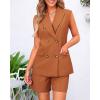 imageBTFBM Womens Blazer Vest Shorts Sets Lapel Neck Casual Sleeveless Button Down Office Summer 2 Piece Lounge Matching SetsSolid Brick Red