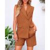 imageBTFBM Womens Blazer Vest Shorts Sets Lapel Neck Casual Sleeveless Button Down Office Summer 2 Piece Lounge Matching SetsSolid Brick Red