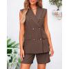 imageBTFBM Womens Blazer Vest Shorts Sets Lapel Neck Casual Sleeveless Button Down Office Summer 2 Piece Lounge Matching SetsSolid Coffee