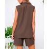 imageBTFBM Womens Blazer Vest Shorts Sets Lapel Neck Casual Sleeveless Button Down Office Summer 2 Piece Lounge Matching SetsSolid Coffee