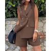 imageBTFBM Womens Blazer Vest Shorts Sets Lapel Neck Casual Sleeveless Button Down Office Summer 2 Piece Lounge Matching SetsSolid Coffee