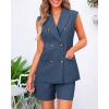 imageBTFBM Womens Blazer Vest Shorts Sets Lapel Neck Casual Sleeveless Button Down Office Summer 2 Piece Lounge Matching SetsSolid Denim Blue