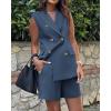 imageBTFBM Womens Blazer Vest Shorts Sets Lapel Neck Casual Sleeveless Button Down Office Summer 2 Piece Lounge Matching SetsSolid Denim Blue