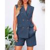 imageBTFBM Womens Blazer Vest Shorts Sets Lapel Neck Casual Sleeveless Button Down Office Summer 2 Piece Lounge Matching SetsSolid Denim Blue