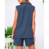 imageBTFBM Womens Blazer Vest Shorts Sets Lapel Neck Casual Sleeveless Button Down Office Summer 2 Piece Lounge Matching SetsSolid Denim Blue