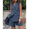 imageBTFBM Womens Blazer Vest Shorts Sets Lapel Neck Casual Sleeveless Button Down Office Summer 2 Piece Lounge Matching SetsSolid Denim Blue