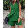 imageBTFBM Womens Blazer Vest Shorts Sets Lapel Neck Casual Sleeveless Button Down Office Summer 2 Piece Lounge Matching SetsSolid Green