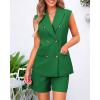 imageBTFBM Womens Blazer Vest Shorts Sets Lapel Neck Casual Sleeveless Button Down Office Summer 2 Piece Lounge Matching SetsSolid Green