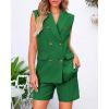 imageBTFBM Womens Blazer Vest Shorts Sets Lapel Neck Casual Sleeveless Button Down Office Summer 2 Piece Lounge Matching SetsSolid Green