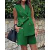 imageBTFBM Womens Blazer Vest Shorts Sets Lapel Neck Casual Sleeveless Button Down Office Summer 2 Piece Lounge Matching SetsSolid Green
