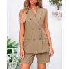 imageBTFBM Womens Blazer Vest Shorts Sets Lapel Neck Casual Sleeveless Button Down Office Summer 2 Piece Lounge Matching SetsSolid Khaki