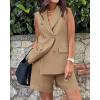 imageBTFBM Womens Blazer Vest Shorts Sets Lapel Neck Casual Sleeveless Button Down Office Summer 2 Piece Lounge Matching SetsSolid Khaki