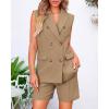 imageBTFBM Womens Blazer Vest Shorts Sets Lapel Neck Casual Sleeveless Button Down Office Summer 2 Piece Lounge Matching SetsSolid Khaki