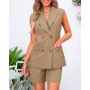imageBTFBM Womens Blazer Vest Shorts Sets Lapel Neck Casual Sleeveless Button Down Office Summer 2 Piece Lounge Matching SetsSolid Khaki