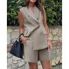 imageBTFBM Womens Blazer Vest Shorts Sets Lapel Neck Casual Sleeveless Button Down Office Summer 2 Piece Lounge Matching SetsSolid Light Grey
