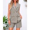 imageBTFBM Womens Blazer Vest Shorts Sets Lapel Neck Casual Sleeveless Button Down Office Summer 2 Piece Lounge Matching SetsSolid Light Grey