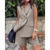 imageBTFBM Womens Blazer Vest Shorts Sets Lapel Neck Casual Sleeveless Button Down Office Summer 2 Piece Lounge Matching SetsSolid Light Grey