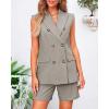 imageBTFBM Womens Blazer Vest Shorts Sets Lapel Neck Casual Sleeveless Button Down Office Summer 2 Piece Lounge Matching SetsSolid Light Grey
