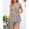 imageBTFBM Womens Blazer Vest Shorts Sets Lapel Neck Casual Sleeveless Button Down Office Summer 2 Piece Lounge Matching SetsSolid Light Grey