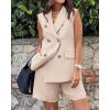 imageBTFBM Womens Blazer Vest Shorts Sets Lapel Neck Casual Sleeveless Button Down Office Summer 2 Piece Lounge Matching SetsSolid Light Khaki